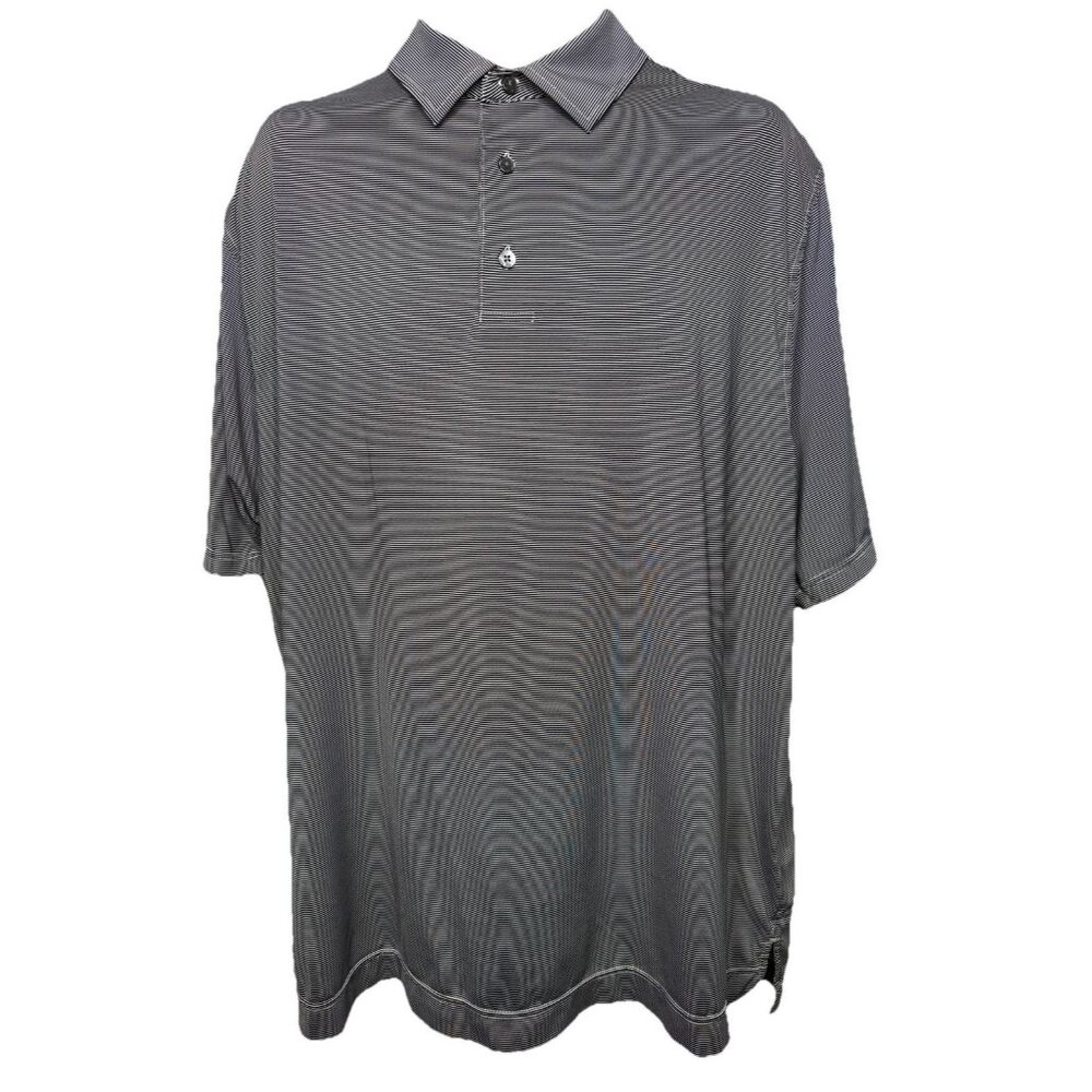 FootJoy Polo‎ Shirt Men's XXL Black Gray Stripe Performance Golf Stretch FJ Logo